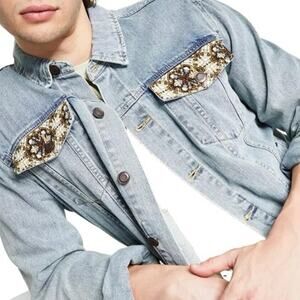 Sun + Stone70s Patchwork 100% Cotton Psychedelic Embroidered Denim Jacket Large